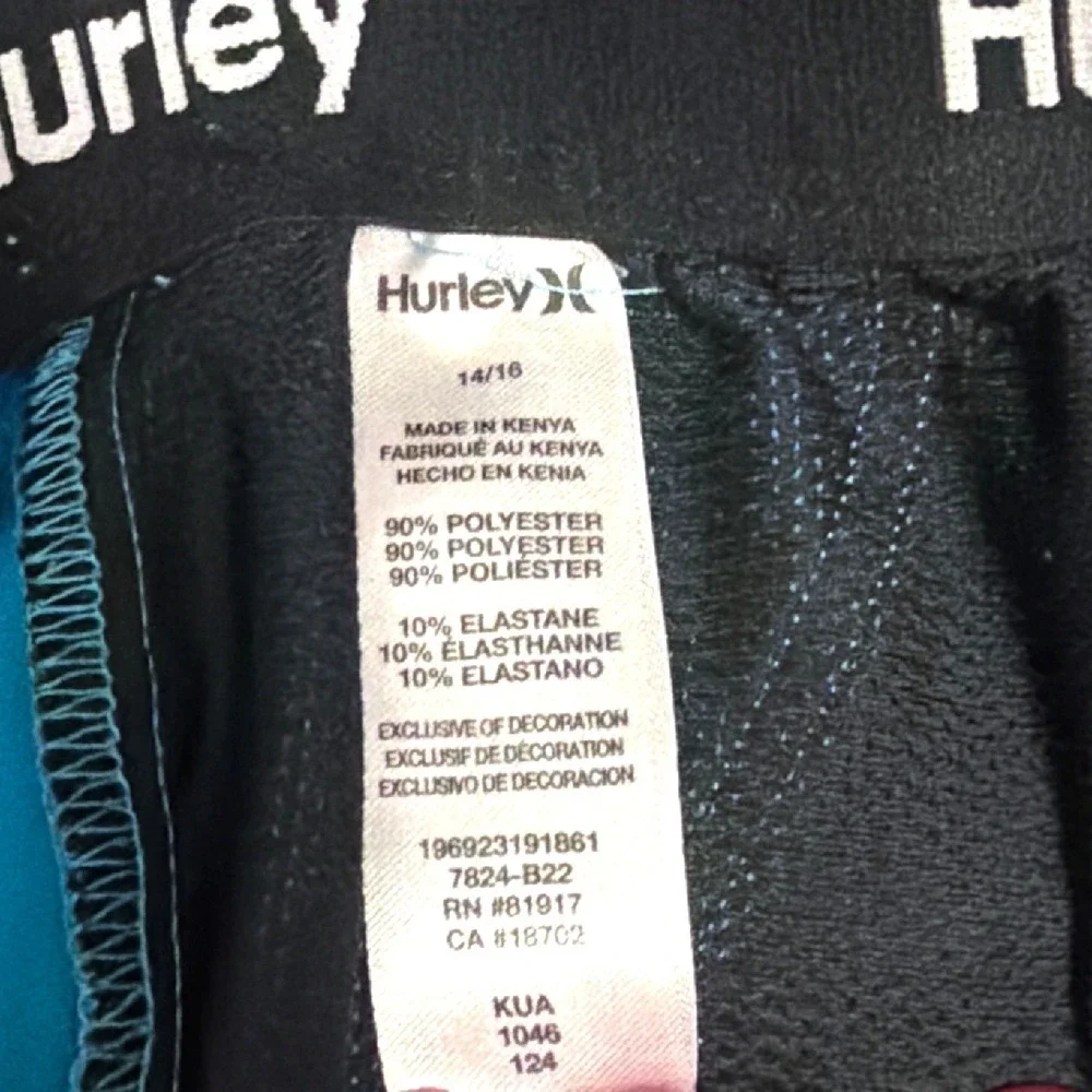 Hurley Youth Blue Board Shorts Size 14/16 Elastic Waist Polyester Blend